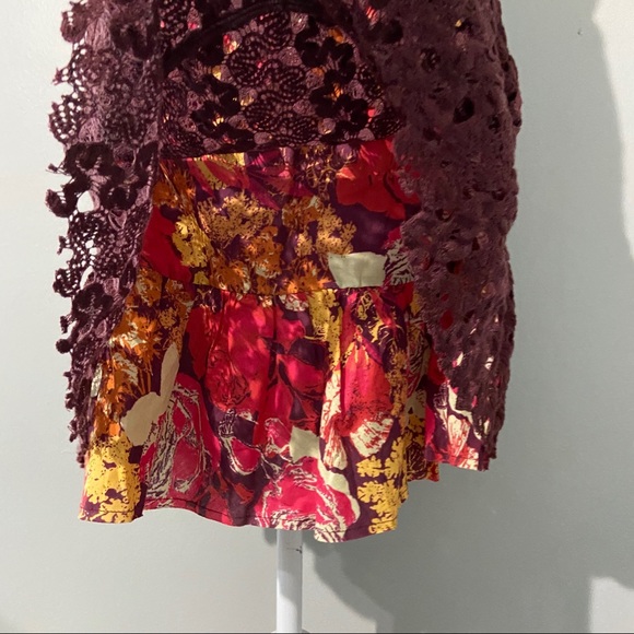 Free People Burgundy Crocheted Patterned Skirt E - Picture 2 of 7